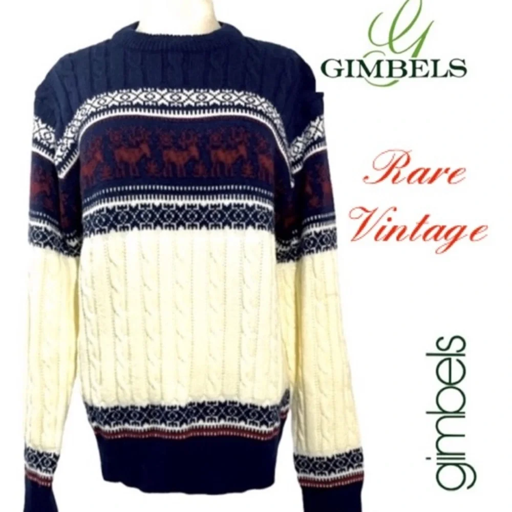 Rare Vintage Sweater Nordic Fair Isle Chunky Knit Winter Christmas Ski Crewneck